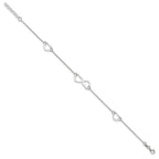 Sterling Silver Hearts 9 inch Plus 1 inch Extender - Total 10 inch Anklet
