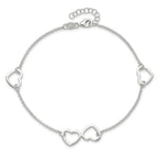 Sterling Silver Hearts 9 inch Plus 1 inch Extender - Total 10 inch Anklet