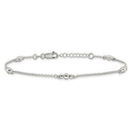 Sterling Silver Beaded 5-Station 9 inch Plus 1 inch Extender - Total 10 inch Anklet