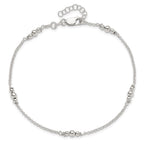 Sterling Silver Beaded 5-Station 9 inch Plus 1 inch Extender - Total 10 inch Anklet