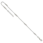 Sterling Silver Beaded 5-Station 9 inch Plus 1 inch Extender - Total 10 inch Anklet