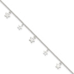 Sterling Silver Stars 9 inch Plus 1 inch Extender - Total 10 inch Anklet