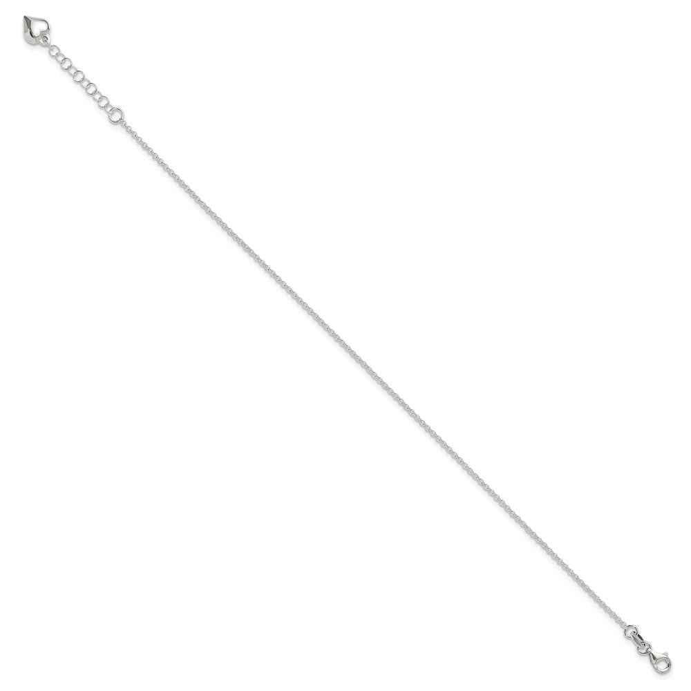 Sterling Silver Puffed Heart Dangle 9 inch Plus 1 inch Extender - Total 10 inch Anklet