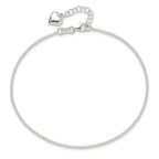 Sterling Silver Puffed Heart Dangle 9 inch Plus 1 inch Extender - Total 10 inch Anklet