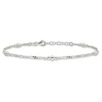 Sterling Silver Beaded Figaro 5-Station 9 inch Plus 1 inch Extender - Total 10 inch Anklet