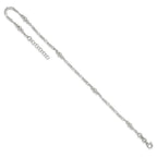 Sterling Silver Beaded Figaro 5-Station 9 inch Plus 1 inch Extender - Total 10 inch Anklet