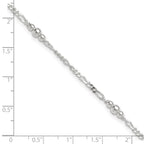 Sterling Silver Beaded Figaro 5-Station 9 inch Plus 1 inch Extender - Total 10 inch Anklet