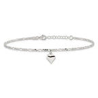Sterling Silver Figaro Chain with Heart Charm 9 inch Plus 1 inch Extender - Total 10 inch Anklet