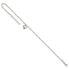 Sterling Silver Figaro Chain with Heart Charm 9 inch Plus 1 inch Extender - Total 10 inch Anklet