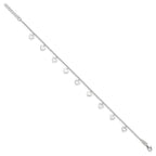 Sterling Silver Heart Charms 9 inch Plus 1 inch Extender - Total 10 inch Anklet
