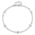 Sterling Silver Dragonflies 8 inch Plus 1 inch Extender - Total 9 inch Anklet