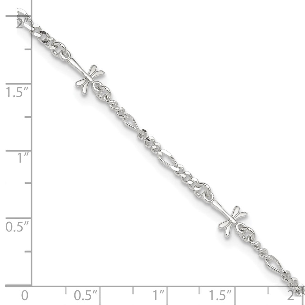 Sterling Silver Dragonflies 8 inch Plus 1 inch Extender - Total 9 inch Anklet