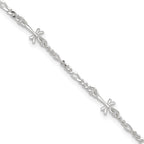 Sterling Silver Dragonflies 8 inch Plus 1 inch Extender - Total 9 inch Anklet