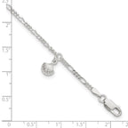 Sterling Silver Shell Dangle 9 inch Plus 1 inch Extender - Total 10 inch Anklet