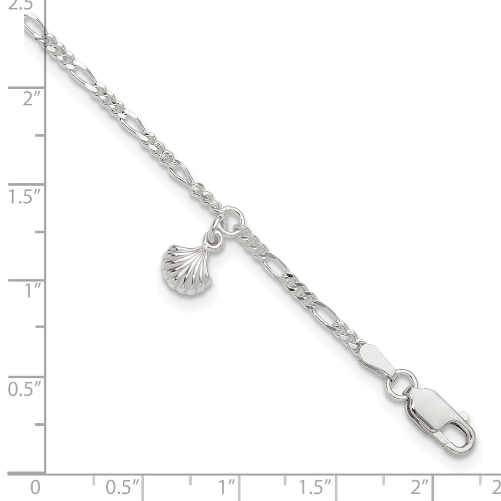 Sterling Silver Shell Dangle 9 inch Plus 1 inch Extender - Total 10 inch Anklet