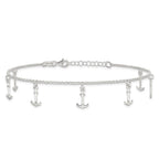 Sterling Silver Anchor Charms 9 inch Plus 1 inch Extender - Total 10 inch Anklet