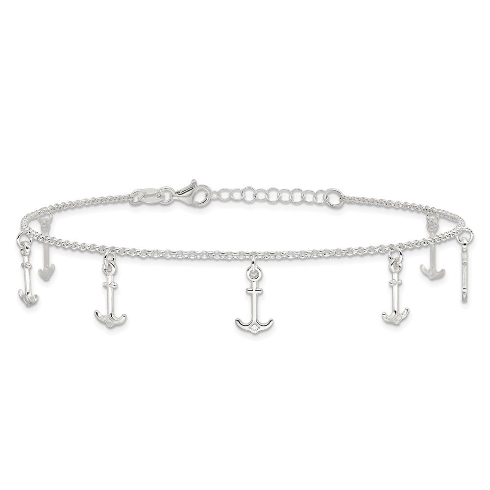 Sterling Silver Anchor Charms 9 inch Plus 1 inch Extender - Total 10 inch Anklet