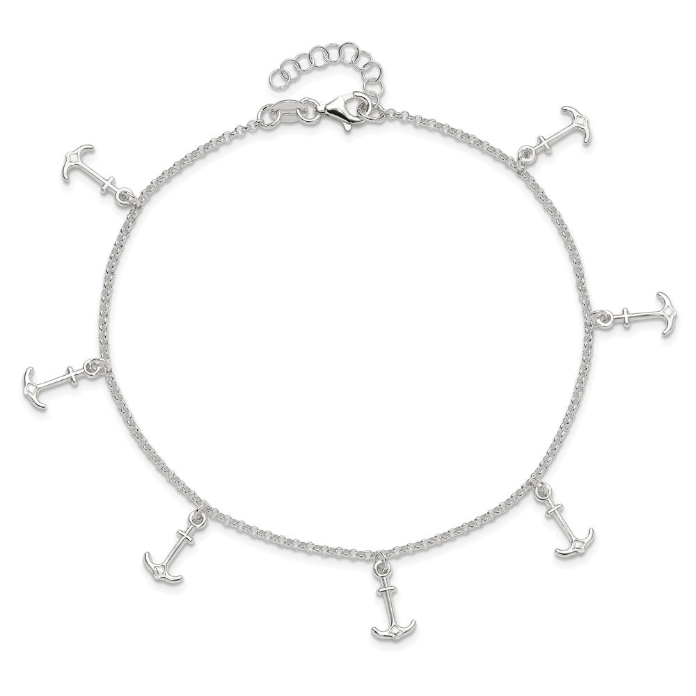 Sterling Silver Anchor Charms 9 inch Plus 1 inch Extender - Total 10 inch Anklet