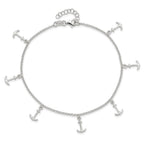 Sterling Silver Anchor Charms 9 inch Plus 1 inch Extender - Total 10 inch Anklet