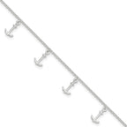 Sterling Silver Anchor Charms 9 inch Plus 1 inch Extender - Total 10 inch Anklet