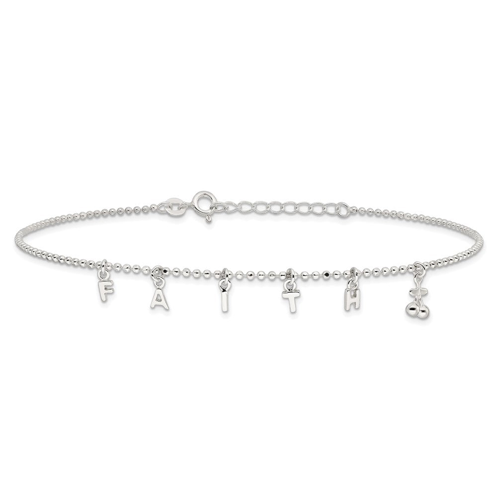 Sterling Silver FAITH Letters 10 inch Plus 1 inch Extender - Total 11 inch Anklet