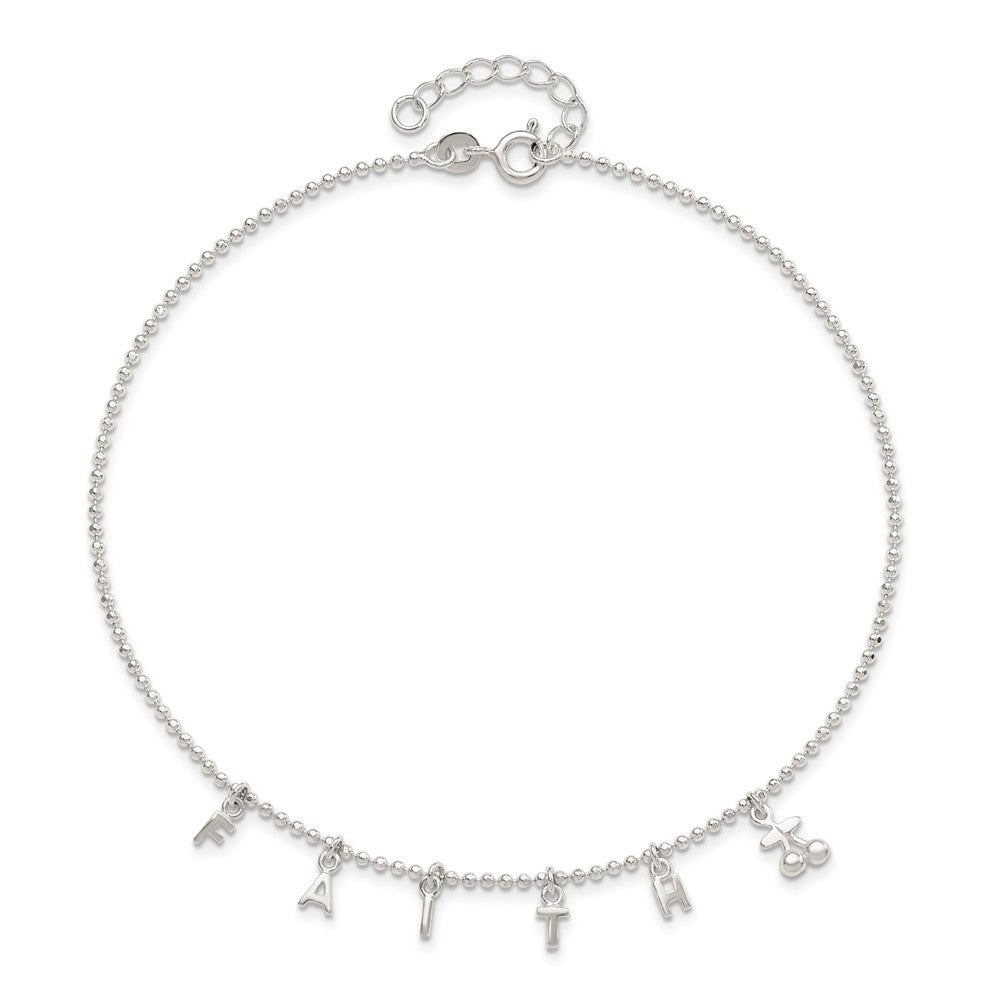 Sterling Silver FAITH Letters 10 inch Plus 1 inch Extender - Total 11 inch Anklet