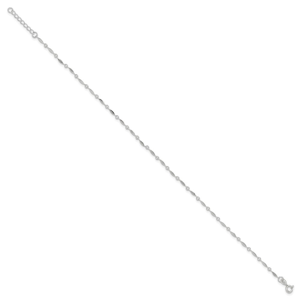 Sterling Silver Fancy Link 10 inch Plus 1 inch Extender - Total 11 inch Anklet