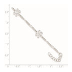 Sterling Silver Figaro Chain/Flowers 5-Station 9 inch Plus 1 inch Extender - Total 10 inch Anklet