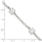 Sterling Silver Figaro Chain/Flowers 5-Station 9 inch Plus 1 inch Extender - Total 10 inch Anklet