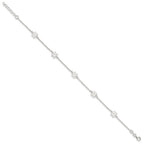 Sterling Silver Cable Chain/Flowers 5-Station 9 inch Plus 1 inch Extender - Total 10 inch Anklet