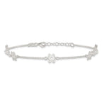 Sterling Silver Cable Chain/Flowers 5-Station 9 inch Plus 1 inch Extender - Total 10 inch Anklet