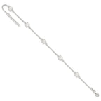 Sterling Silver Cable Chain/Flowers 5-Station 9 inch Plus 1 inch Extender - Total 10 inch Anklet
