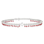 Sterling Silver Red Beads and Heart 10 inch Plus 1 inch Extender - Total 11 inch Anklet