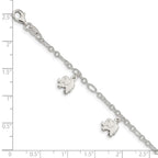Sterling Silver Polished Elephants with 1in ext. Children's Bracelet