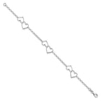 Sterling Silver Rhodium Plated Heart Bracelet