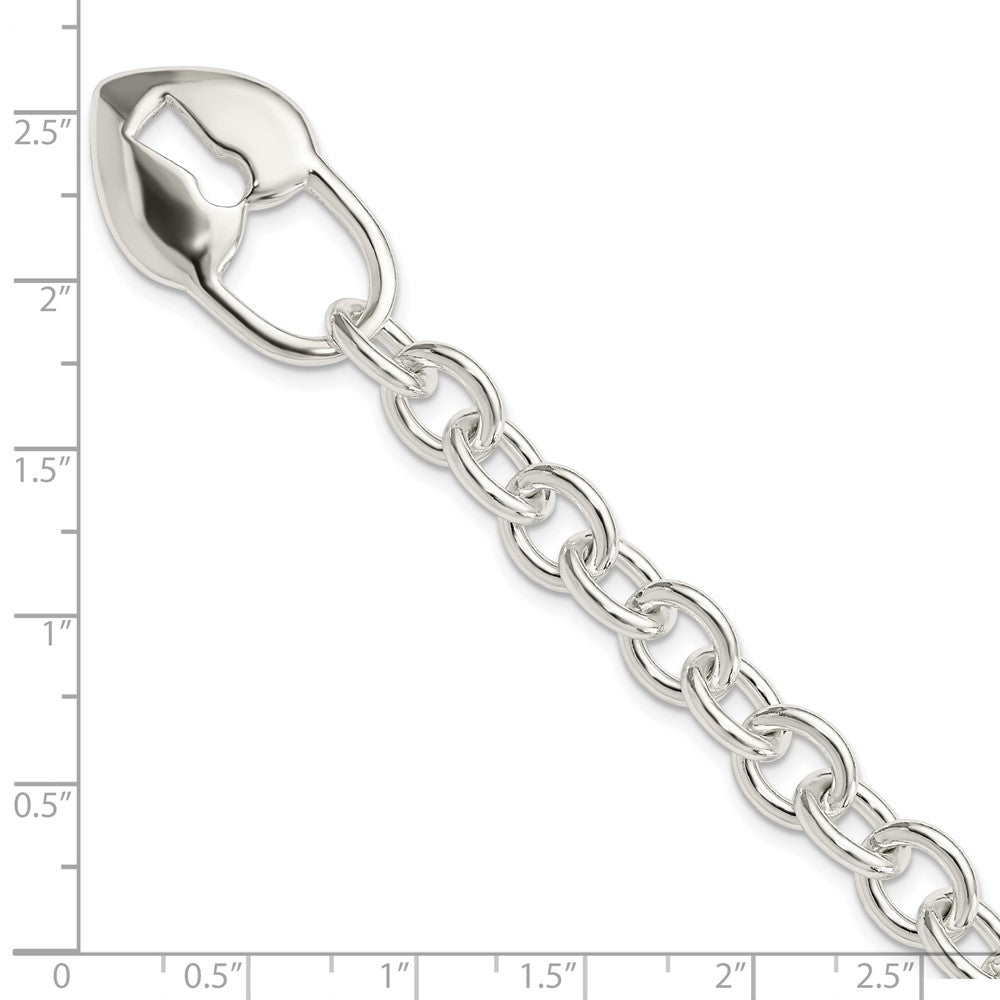 Sterling Silver Polished Heart and Key Bracelet
