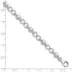 Sterling Silver Polished and Brushed Hearts and Circles Bracelet