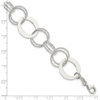 Sterling Silver Polished and Textured Circle Link Bracelet