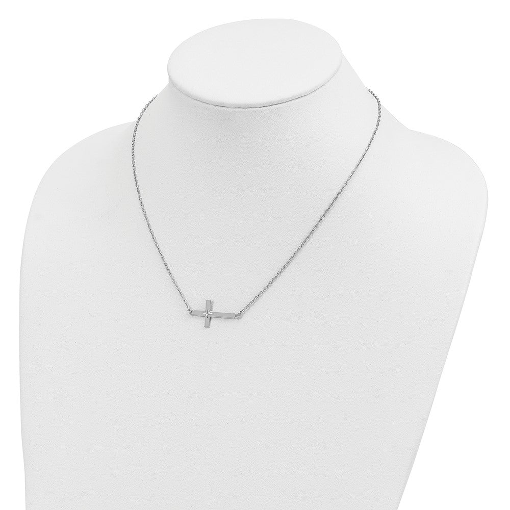 Sterling Silver Rhodium-plated Large D/C Sideways Cross Necklace