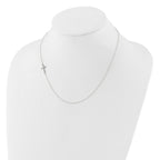 Sterling Silver Rhod-pltd CZ Offset Sideways Cross w/2in Ext Necklace