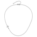 Sterling Silver Rhod-pltd CZ Offset Sideways Cross w/2in Ext Necklace