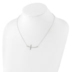 Sterling Silver Rhodium-plated CZ Sideways Cross w/2in Ext Necklace