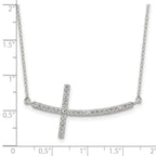 Sterling Silver Rhodium-plated CZ Sideways Cross w/2in Ext Necklace