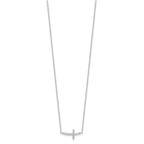 Sterling Silver Rhodium-plated CZ Sideways Cross w/2in Ext Necklace