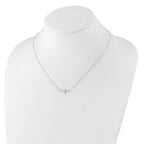 Sterling Silver Rhodium-plated CZ Sideways Cross w/2in Ext Necklace