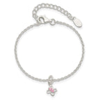 Sterling Silver Polished Pink CZ Butterfly w/ 1.5in Ext. Children's Bracele