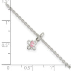 Sterling Silver Polished Pink CZ Butterfly w/ 1.5in Ext. Children's Bracele