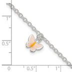 Sterling Silver Polished Enamel Butterfly w/ 1.5in ext. Childrens Bracelet