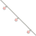 Sterling Silver Polished Pink Enamel Flowers w/1.5in Ext Children's Bracele
