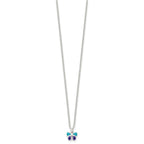 Sterling Silver Polished Blue & Purple Enameled Butterfly with 1.5inch Extension Children's Necklace